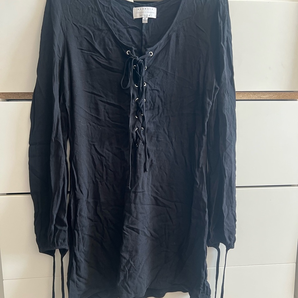 Kendall & Kylie Black Lace-Up Long Sleeve Dress